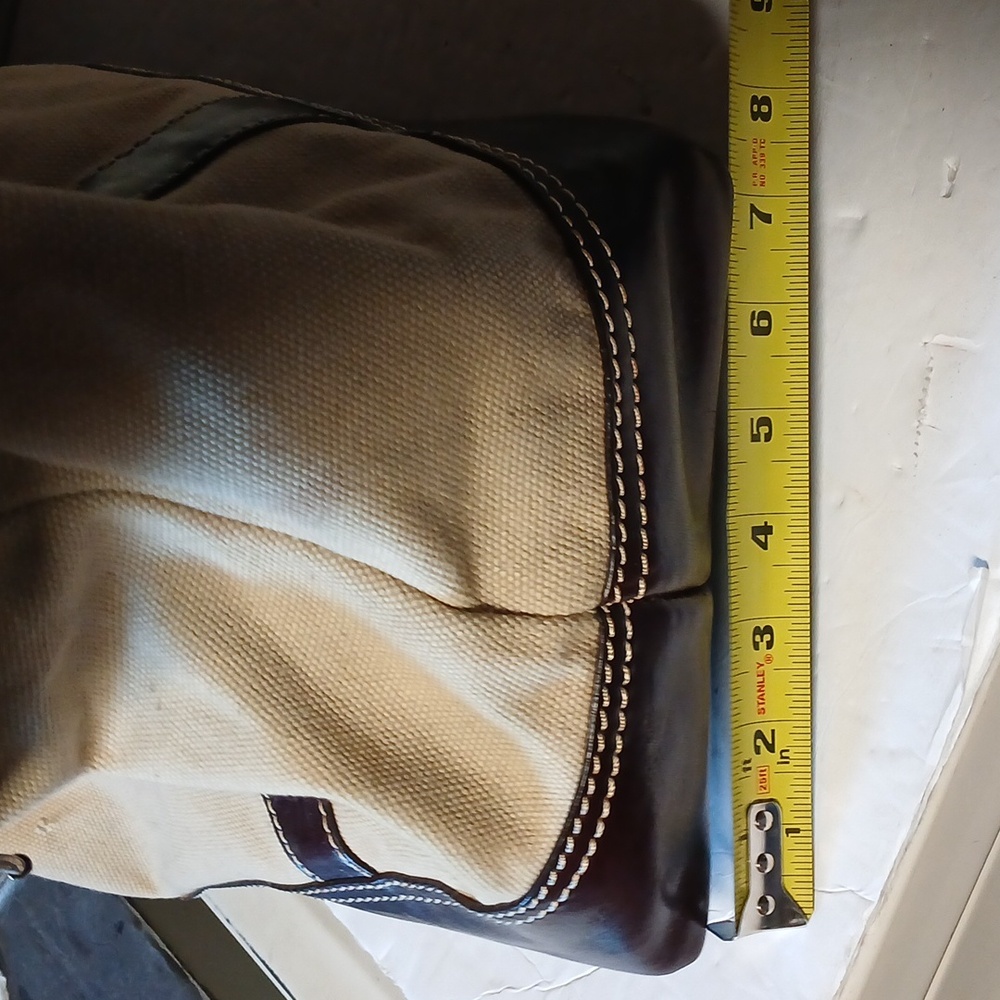 LEVENGER Canvas LEATHER Trim TOTE BAG PURSE BROWN & Tan - Picture 10 of 10